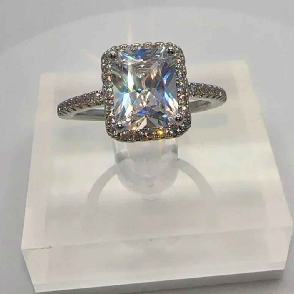 Radiant Cut Cubic Zirconia Halo Engagement Ring - Picture 6 of 9
